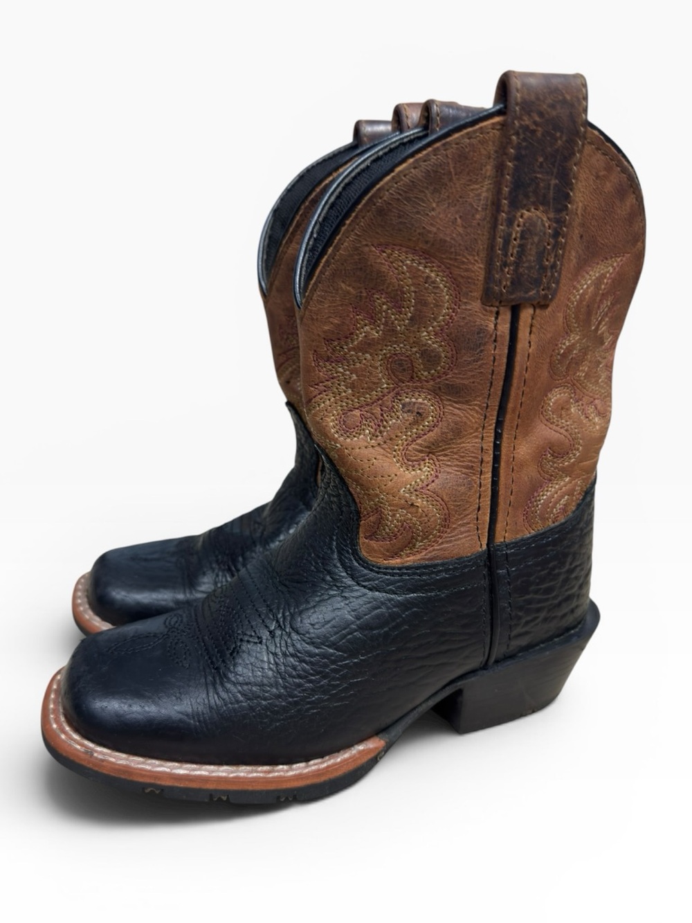 Dan Post Little River Cowboy Boots Youth US 10.5D Black Brown Square Toe